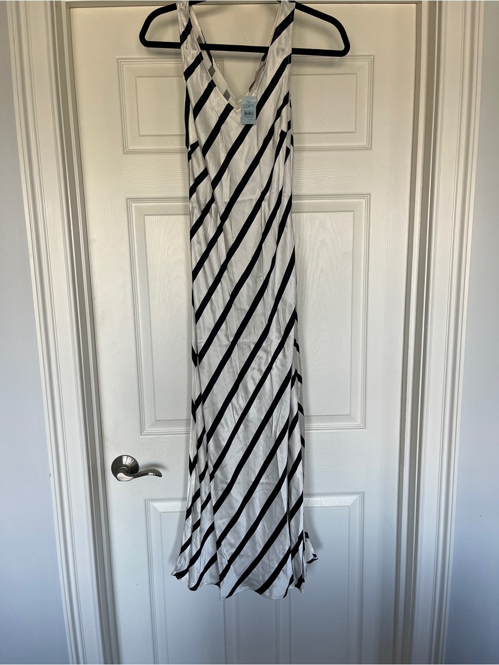 NWT LOFT Black and White Diagonal Stripe Maxi Dress